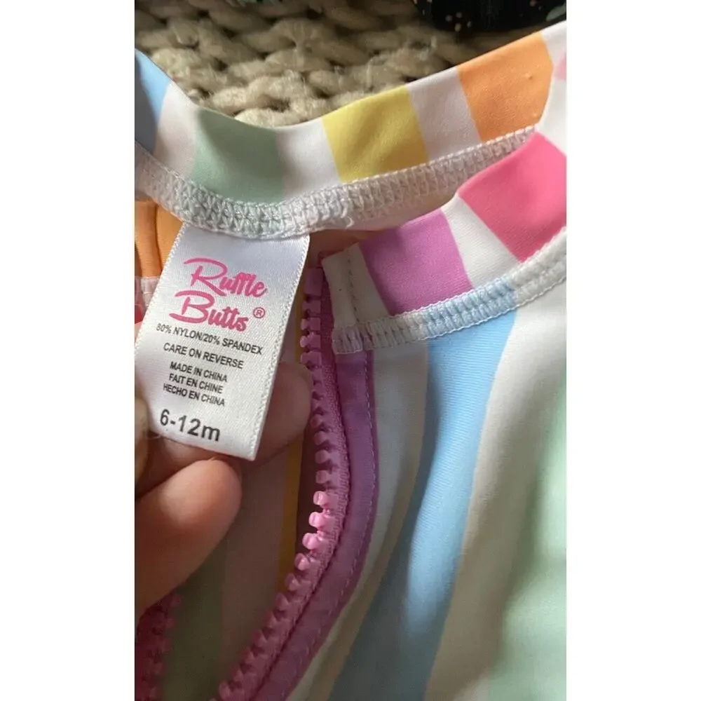 Ruffle Butt rainbow dream long sleeve striped Rash Guard Top swimsuit baby